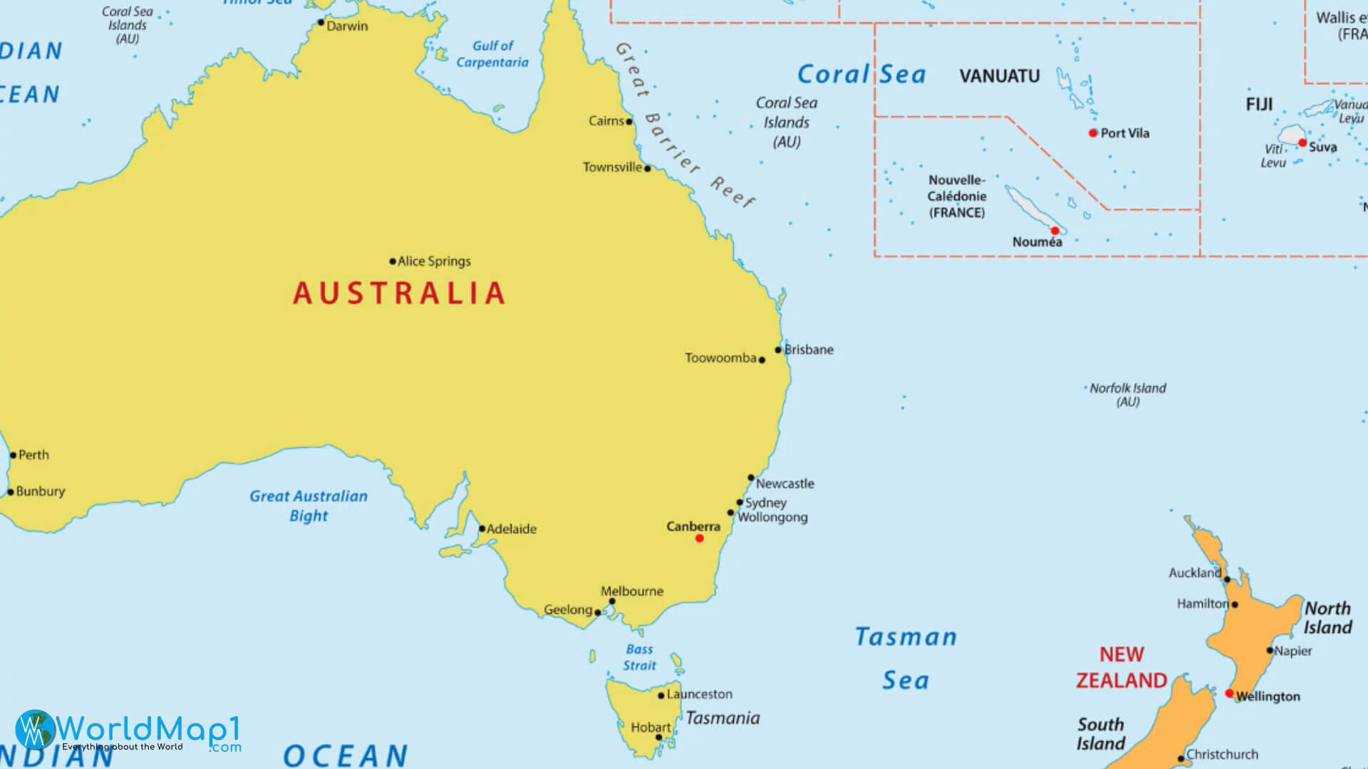 Australia Tasmania and New Zealand Map